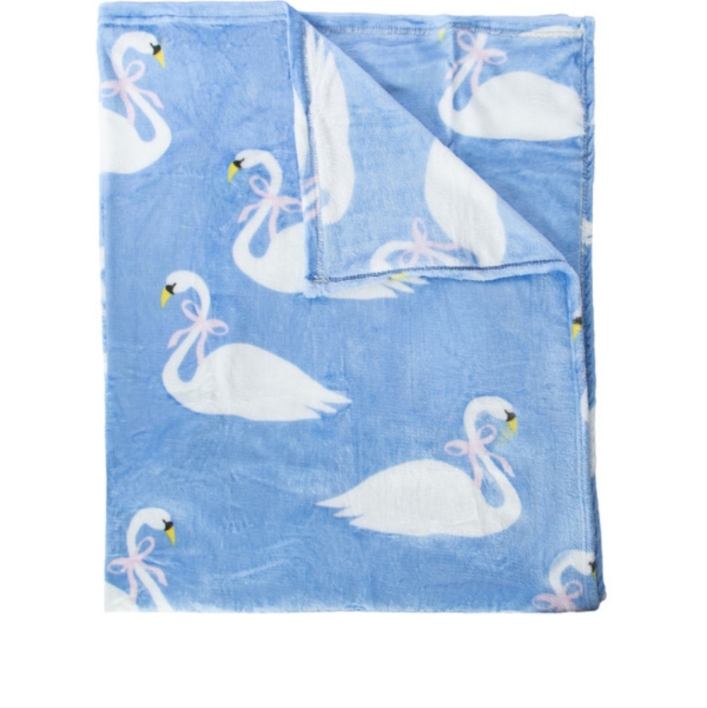 Blue Swan Print Blanket